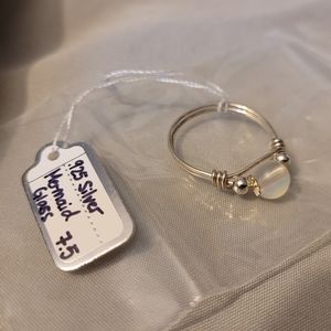 Handmade ladies mermaid glass .925 sterling silver ring - size 7.5